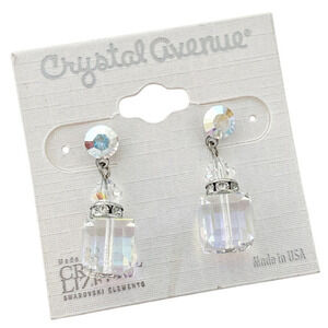 NWT 10mm Iridescent Cube Dangle Swarovski Crystal Silver Plated Earrings